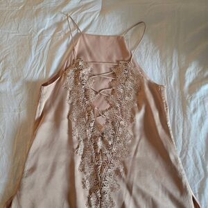 CAMI NYC 100% Silk Lace-Up Halter Cami in Champagne - XS